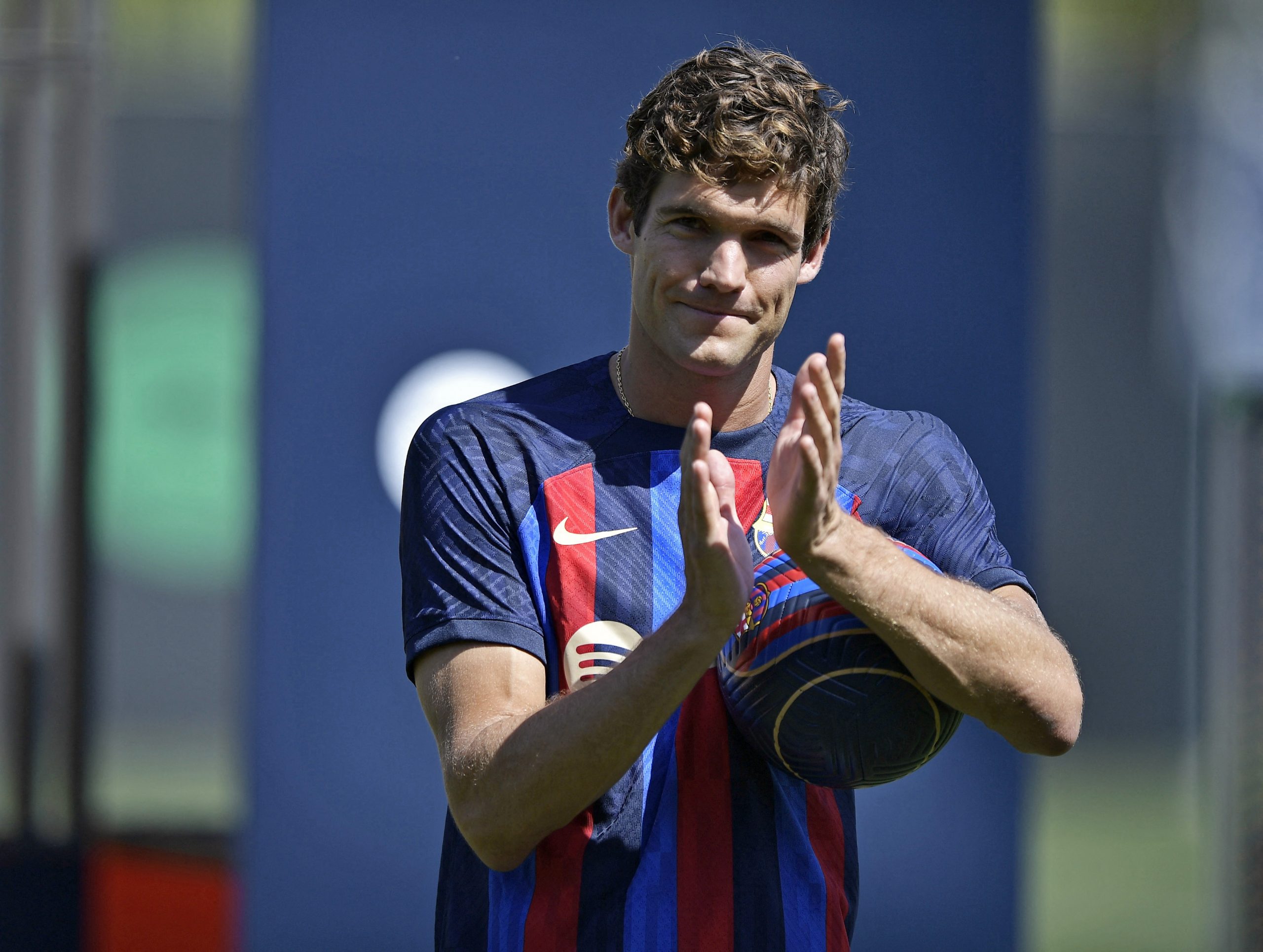 New FC Barcelona player Marcos Alonso during the presentation