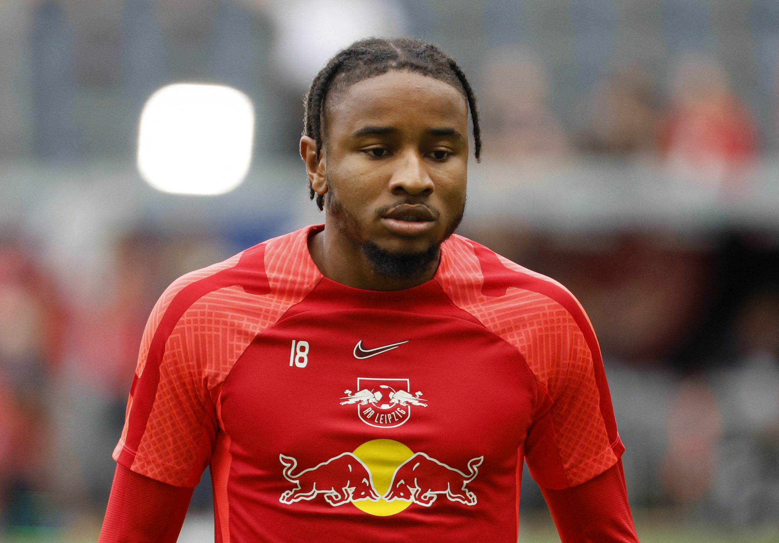 RB Leipzig's Christopher Nkunku during the warm up before the match