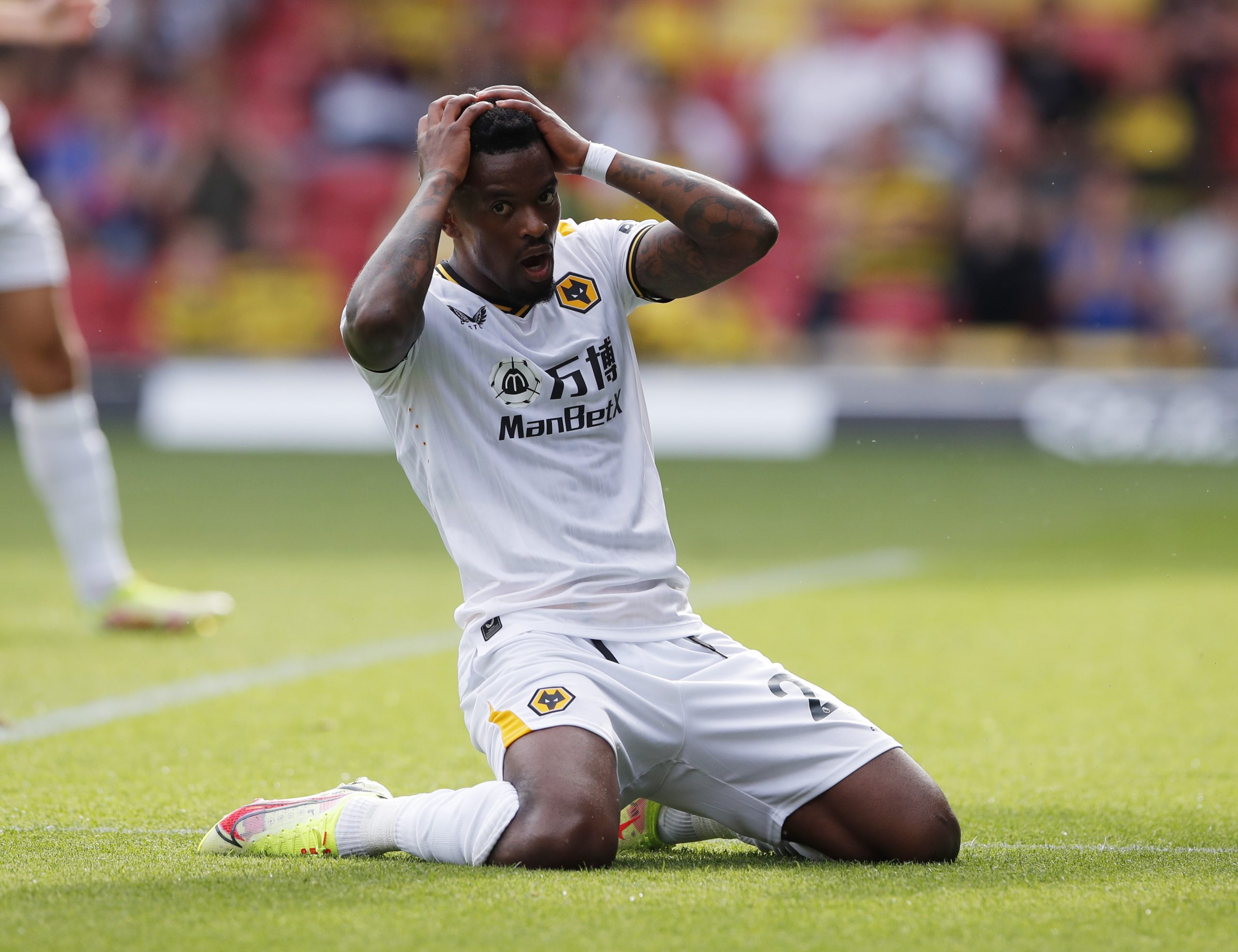 Wolverhampton Wanderers' Nelson Semedo reacts